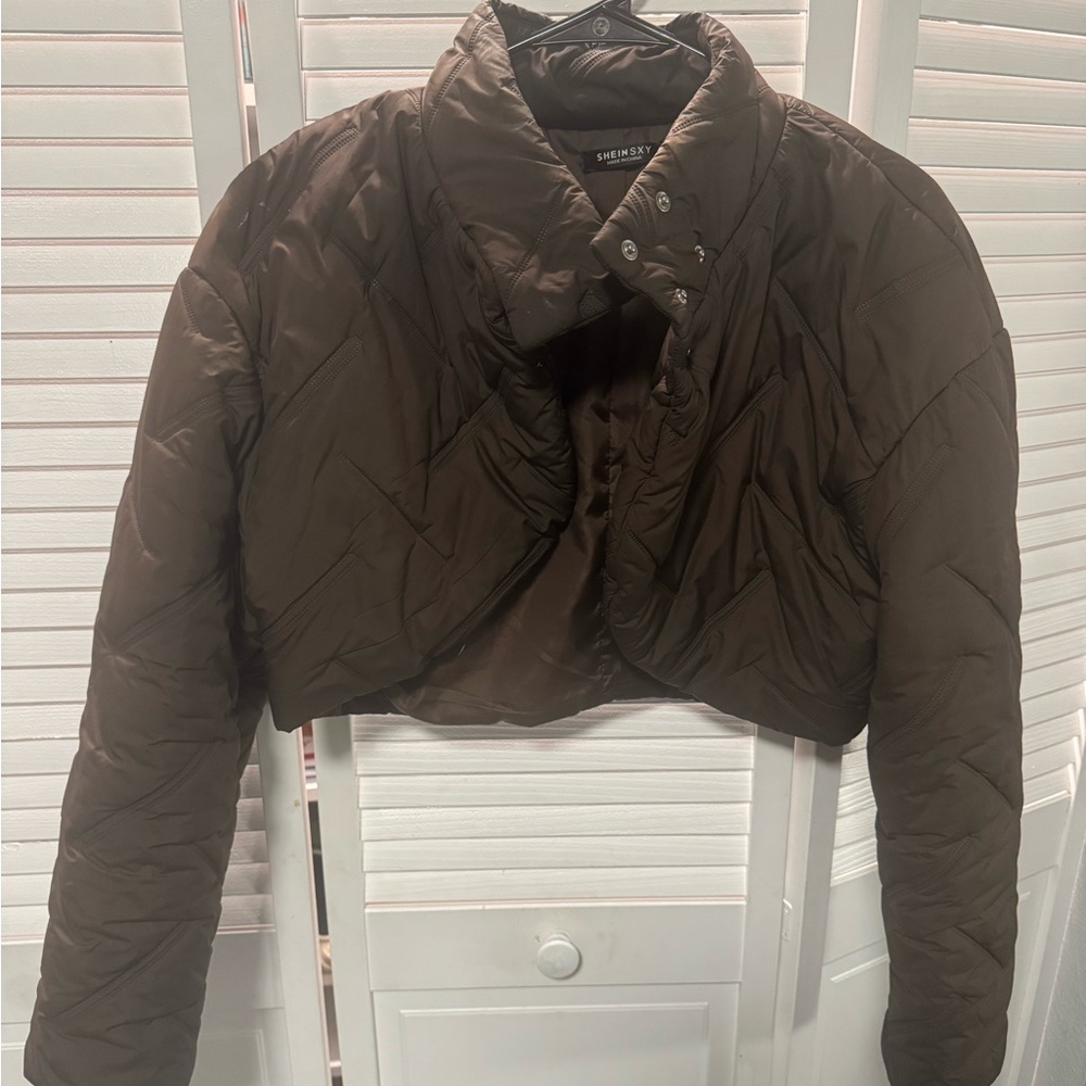 Brown Cropped Puffer Jacket